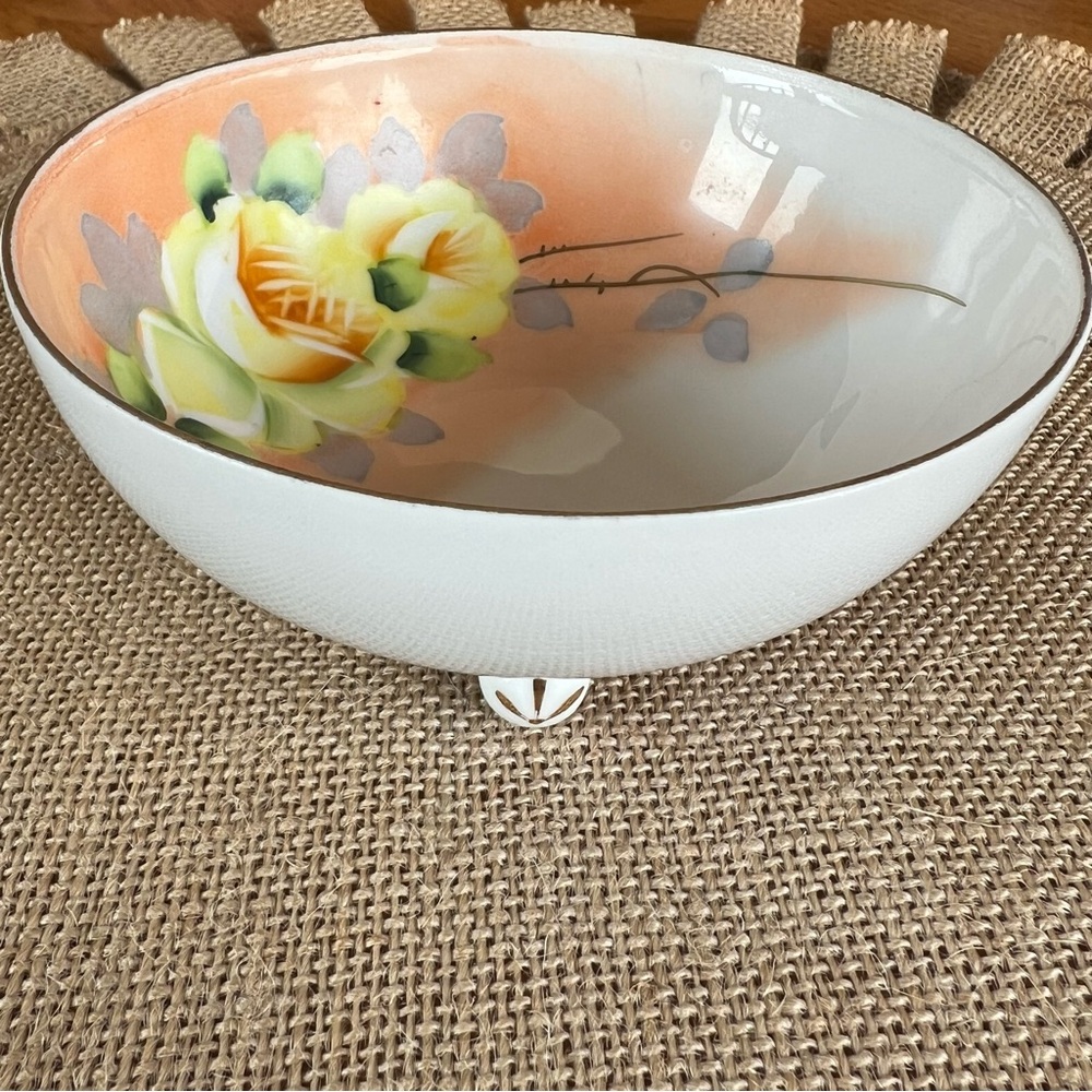 Antique Meito 3 toed China Condiment Bowl  Hand Painted in Japan